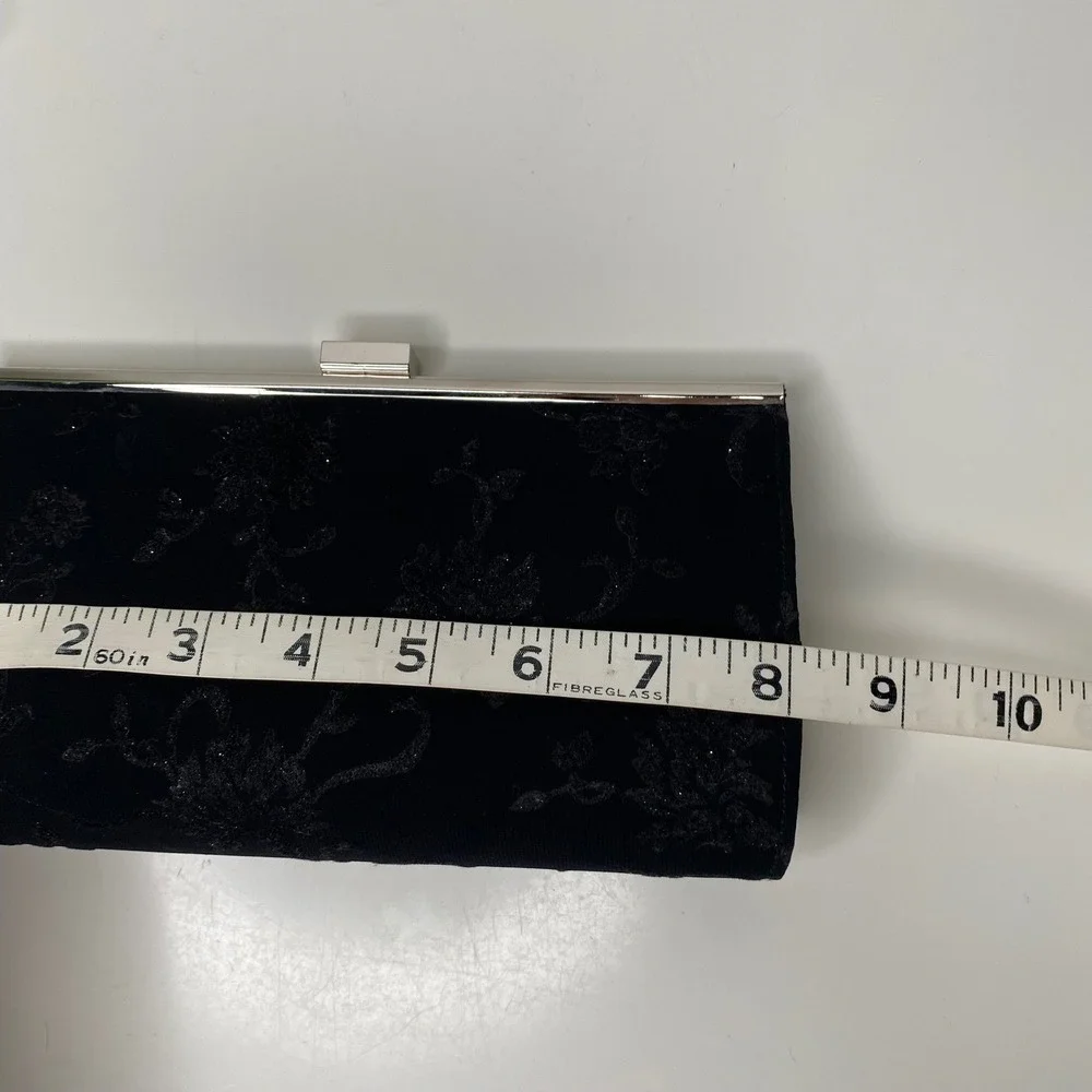 Liz Claiborne Black Floral Glitter Evening Clutch Crossbody Bag Silver‎ Hardware